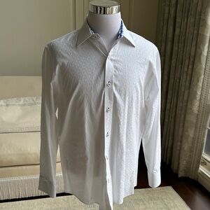 Johnson & Murphy Classic White Dress Shirt with Subtle Pattern